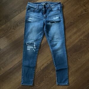 American Eagle Outfitters Women's Distressed Skinny Jeans - Dark Blue